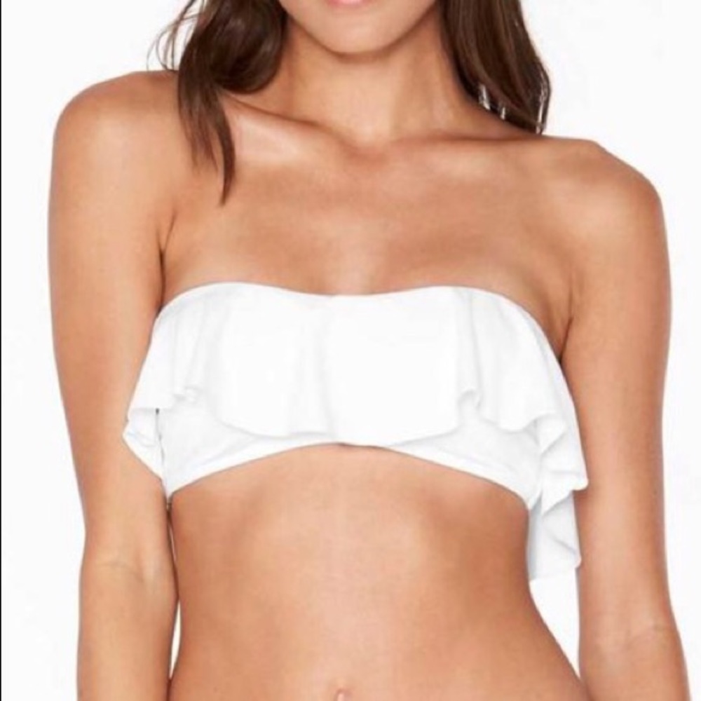 L*Space Swim White Ruffle Lynn Bikini Top
